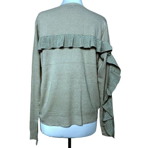 Lumiere Metallic Ruffle Detail Top Sweater Sz L Feminine Cozy Warm Pullover NEW - Picture 3 of 7